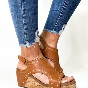 Corkys Brown Wedges with Silver Studs
